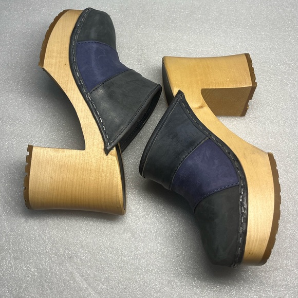 Hasbeens Swedish Color Block Mule with Wooden Heel Clogs Slip Ins Sz 36 - Picture 6 of 12